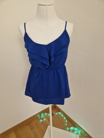 Elegantes Sommertop blau Grösse L mit Rüschen