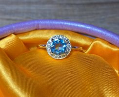 Blautopas + weisser Saphir Ring Silber 925 vergoldet 💎✨