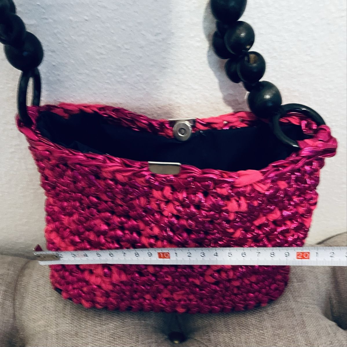 Taschen für Damen: Pinke Sommer Handtasche mit Holzperlen - Neu – Neu und originalverpackt aus Au ZH von Jaggy4 5