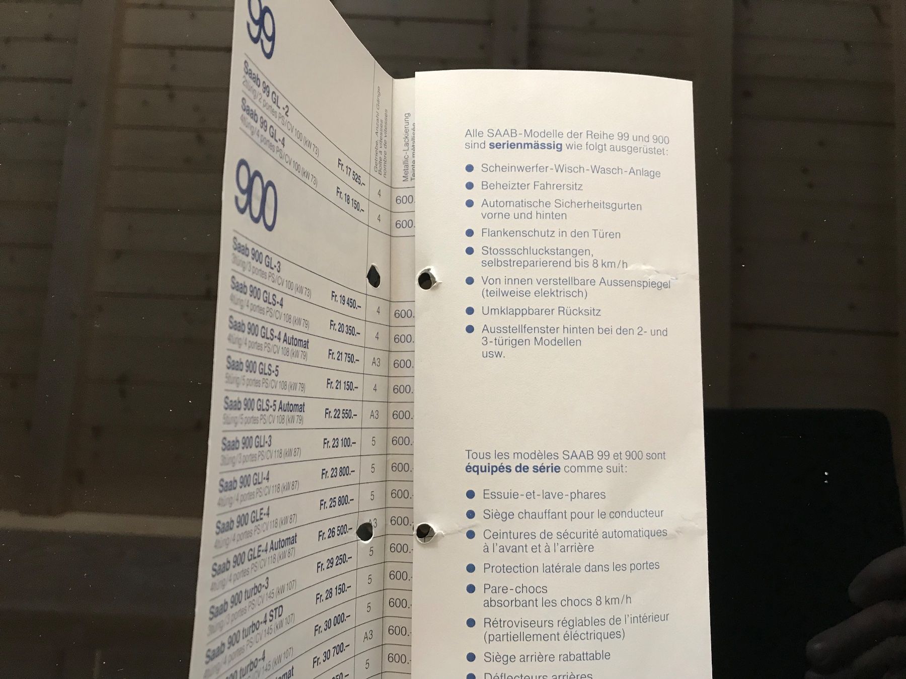 Saab Dokumente: Saab Prospekt und Preisliste – Gebraucht aus Balterswil von Jeko1967 2