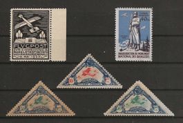 Lot mit 5 alten Flugpost Vignetten */**