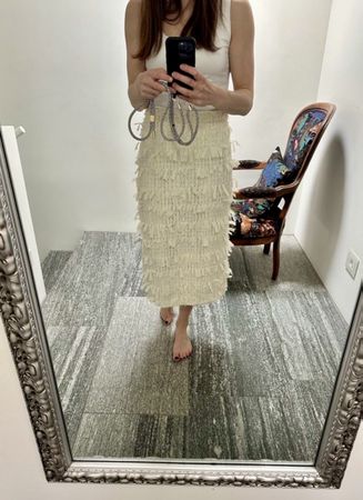 Elegant Cream Lace Skirt with Tassel Detail - Size S