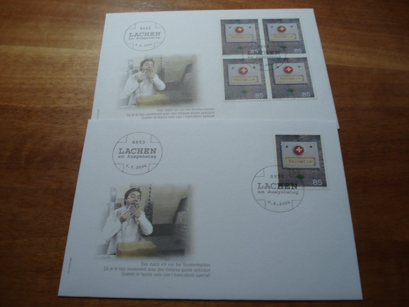 Alle Briefmarken: Marke Emil, Lachen 2004, FDC Einzel + 4erblock – Gebraucht aus Niederwil AG von morostahu 1