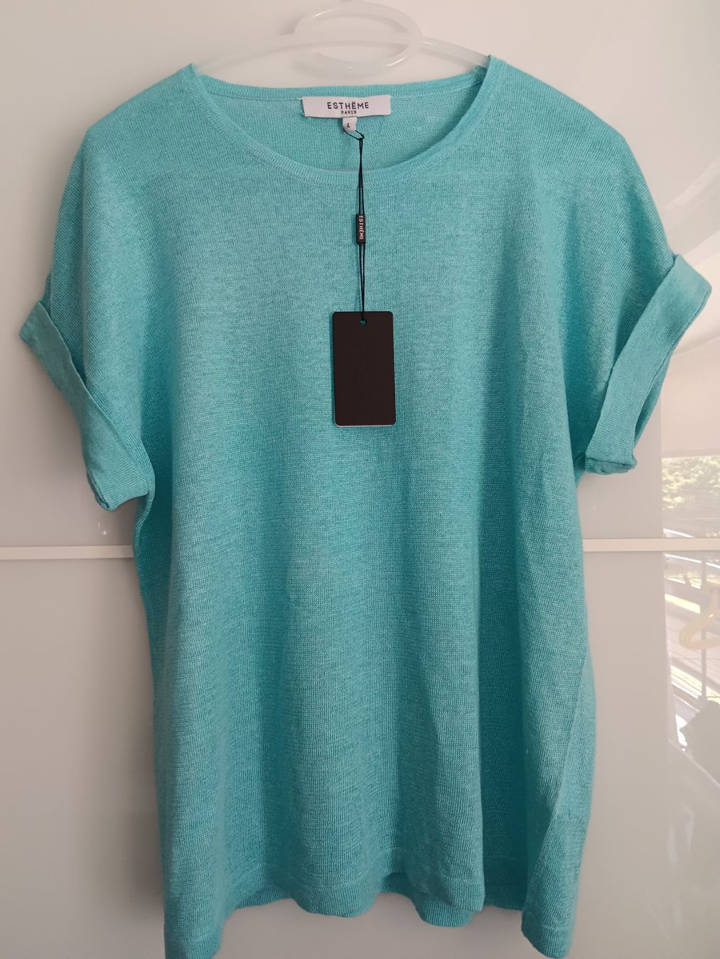 Pullover & Sweatshirts: ESTHEME PARIS Pull en lin bleu aqua taille L neuf – Neu und originalverpackt aus Cossonay-Ville von Les_1001_perles