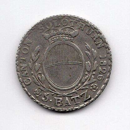Tutti le monete: (2080) Solothurn, 5 Batz, 1826, vz – Usato da Rüthi (Rheintal) venduto da erdnuessli1