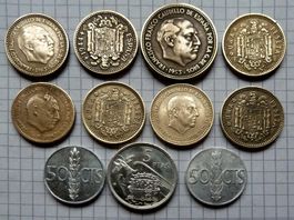 Spanien Pesetas Franco Caudillio 1944-1966 Lot of 11