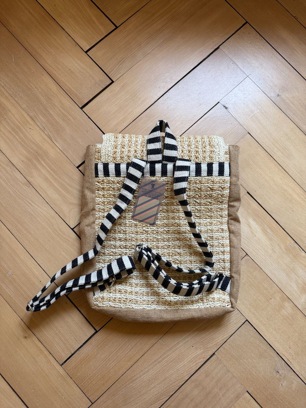 Zaini: Korbrucksack hellbeige aus Raffia und Jute – Usato da Zürich venduto da Diazaio 2