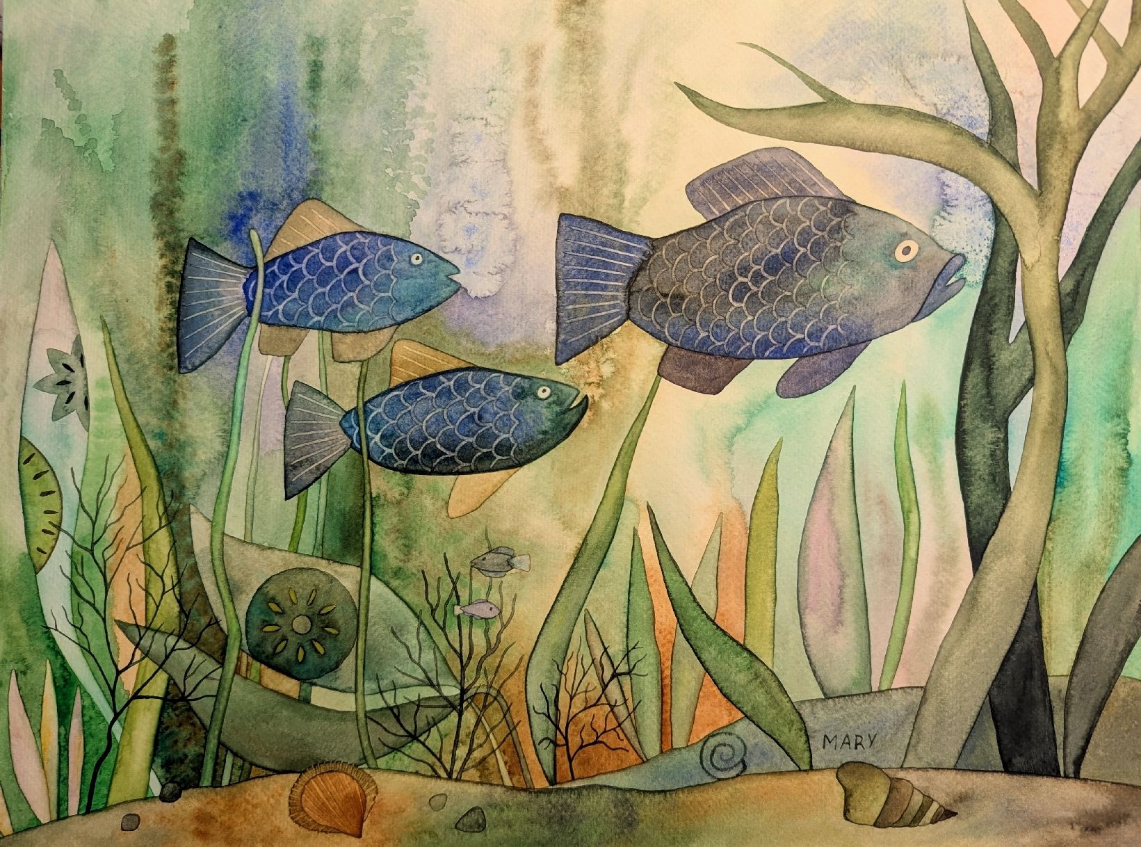 Dipinti: Original Aquarell "Fantasie Seefische" Bild Deko – Nuovo e nell'imballaggio originale da Wittenbach venduto da Mary.M.Boesch