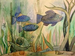 Original Aquarell "Fantasie Seefische" Bild Deko