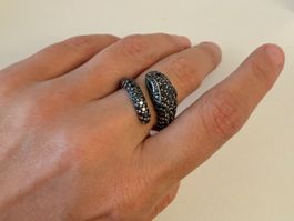 Ring Silber 925 Schlange mit schwarzen Zirkonia Gr. 56