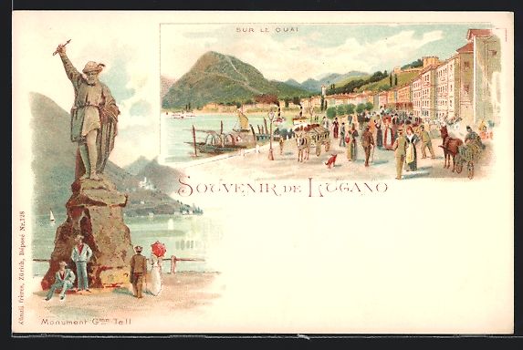 Ansichtskarten: Litho Lugano, Statue am Wasser, Hafen mi – Gebraucht aus Berlin von bartko-reher