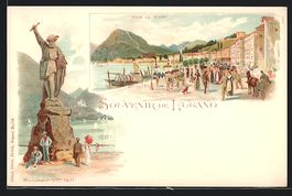 Litho Lugano, Statue am Wasser, Hafen mi