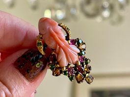 🐠UNIKAT! Coral Tourmalines & Garnets SS925 14k Gold Ring🐡