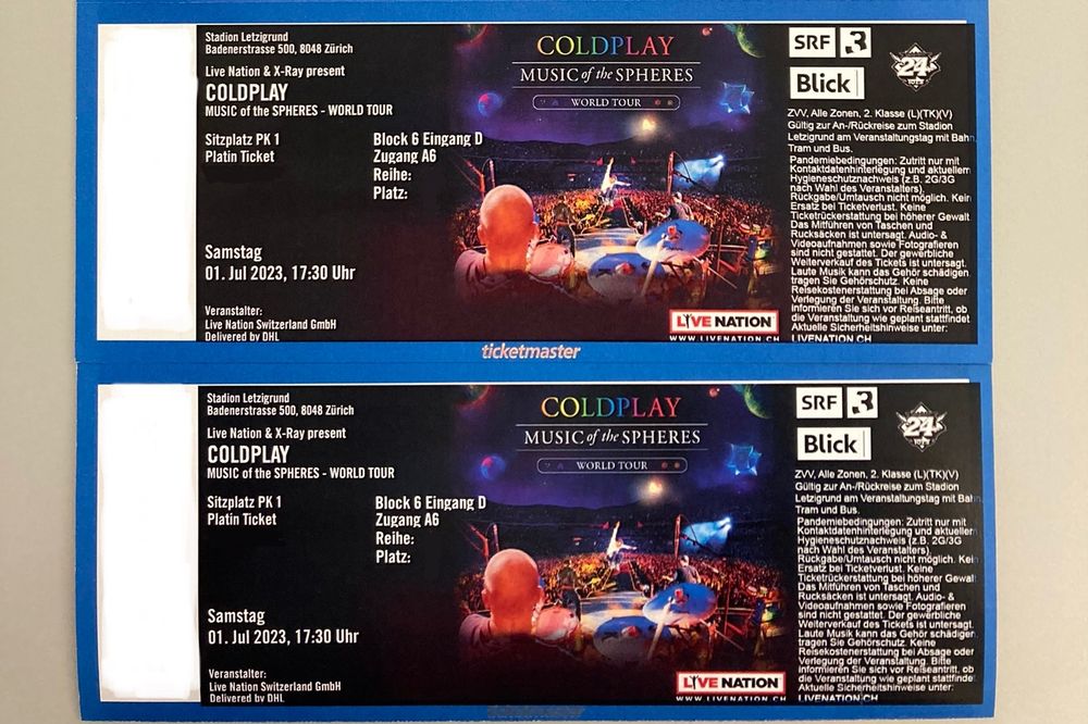 Coldplay Platinum 2 Sitplatz Tickets, Samstag 01.07.2023 Kaufen auf