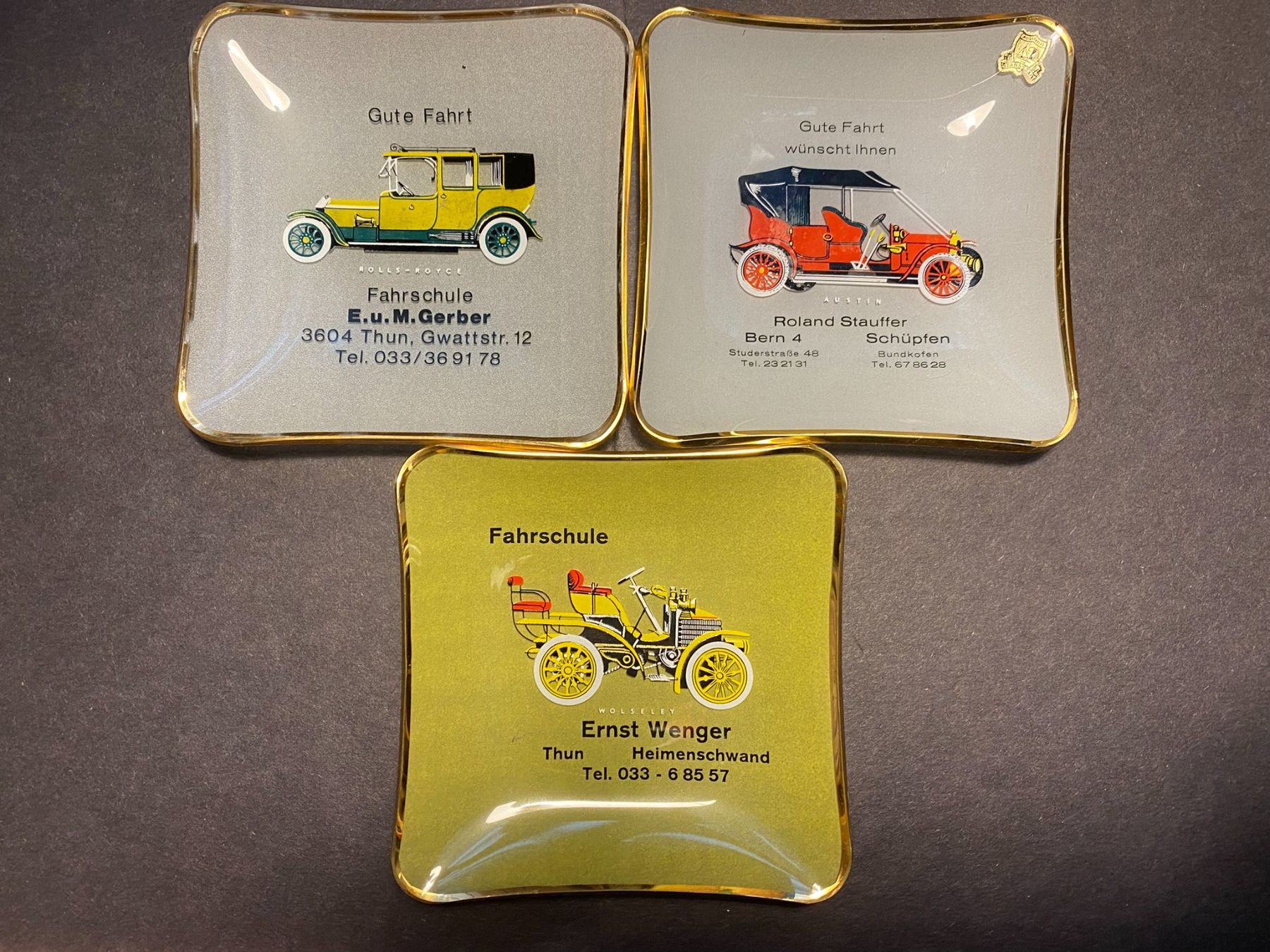 Portacenere: 3 Vintage Aschenbecher Oldtimer Austin Rolls-Royce Wolseley – Usato da Spiez venduto da Mlandcruiser