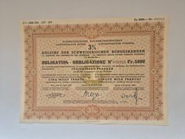 3% SBB Anleihe Obligation 1938 Fr. 5000. guter Zustand
