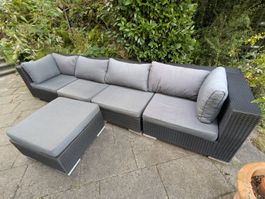 Gartenlounge Rattanoptik anthrazit mit Polstern