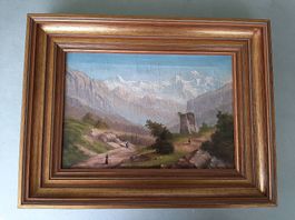 Feines Oelbild Antik , Ruine Unspunnen bei Interlaken