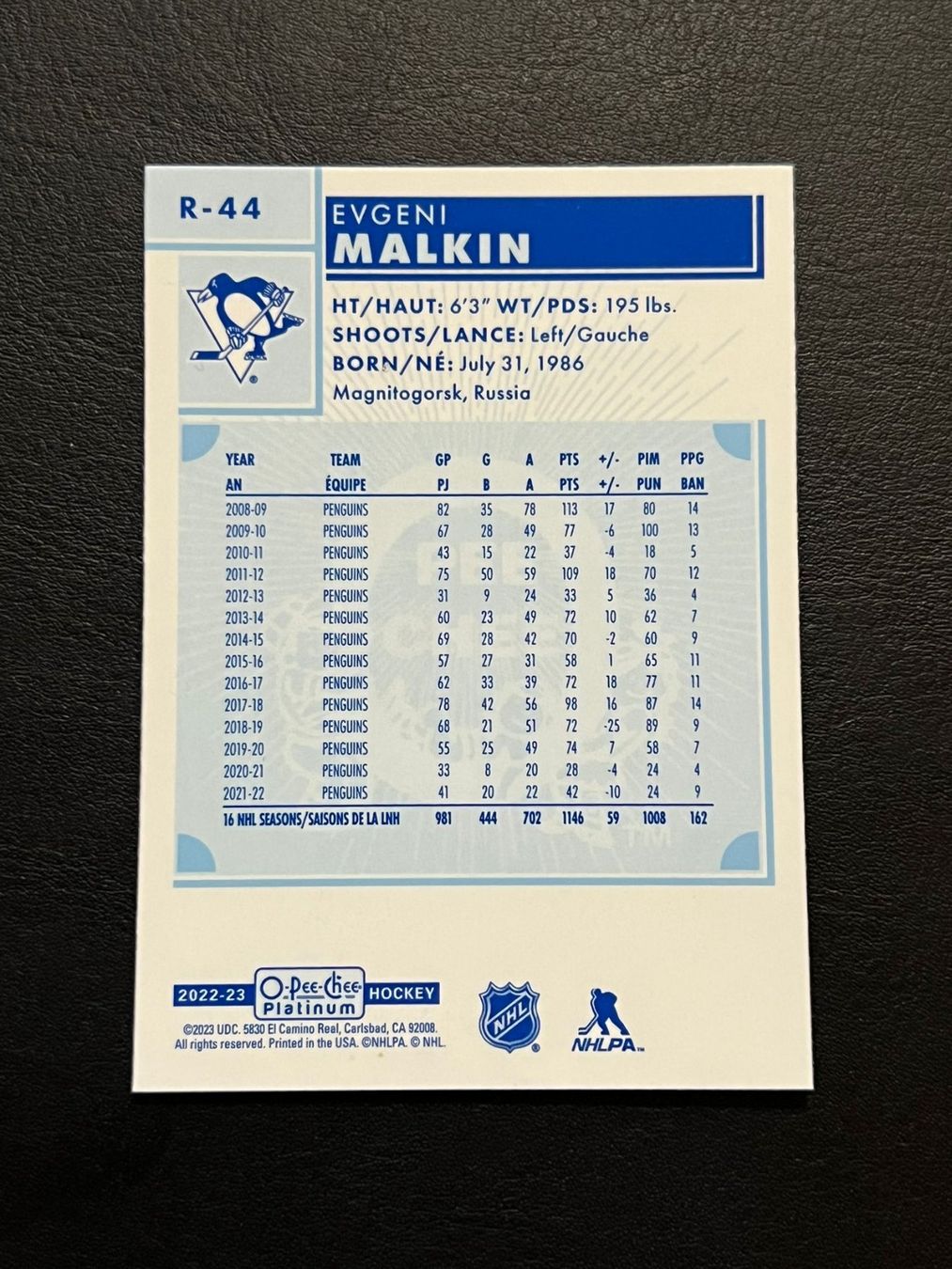 NHL Carte collezionabili: Evgeni Malkin 2022 OPC Pittsburgh Penguins – Nuovo (secondo la descrizione) da Möhlin venduto da SwissHockeyCards 1