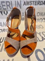 Damen Sandalen Damen-High Heels Wildleder Gr 36 Orange Grau