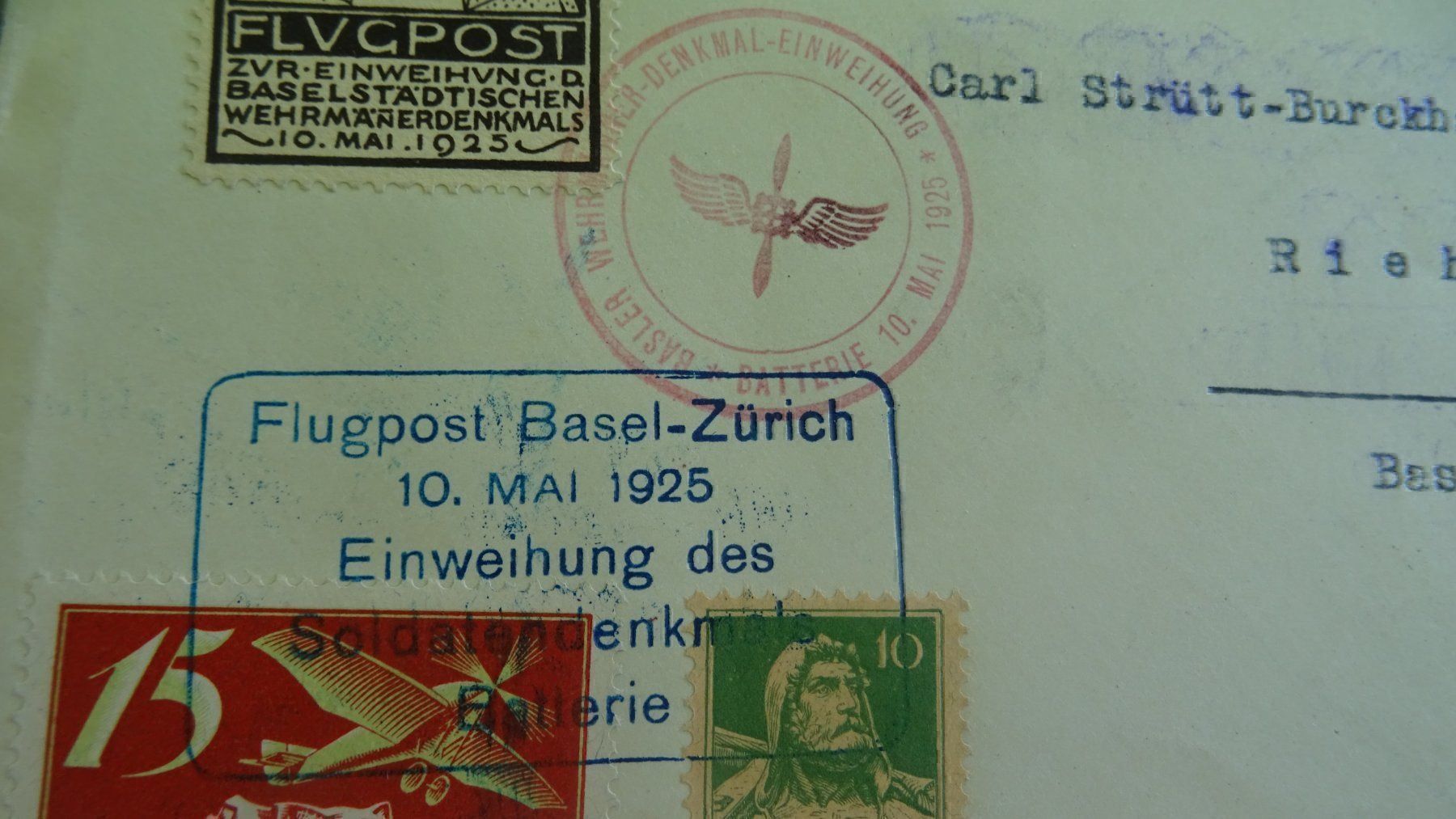 Alle Briefmarken: 10.V.25. FLUGPOST ZÜRICH-BASEL; VIGNETTE – Gebraucht aus Eschenbach SG von eDaisy 1