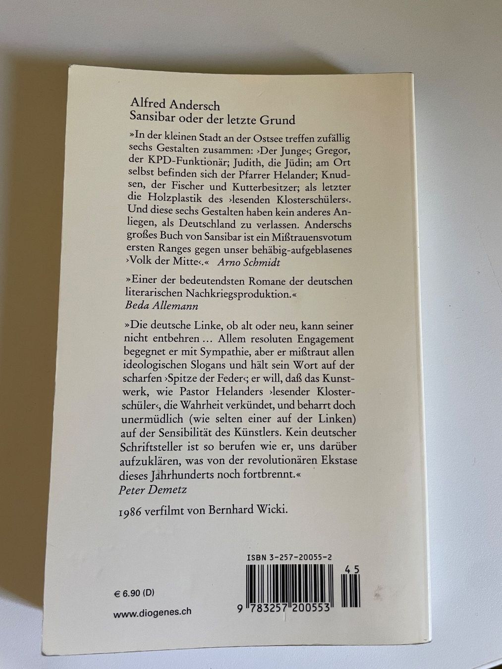 Libri: Alfred Andersch - Sansibar, Roman Diogenes – Usato da Volketswil venduto da n_r_5gdf 1