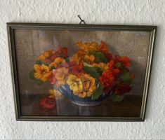 Gerahmtes signiertes Kunstbild / Gemälde – Blumenstillleben 