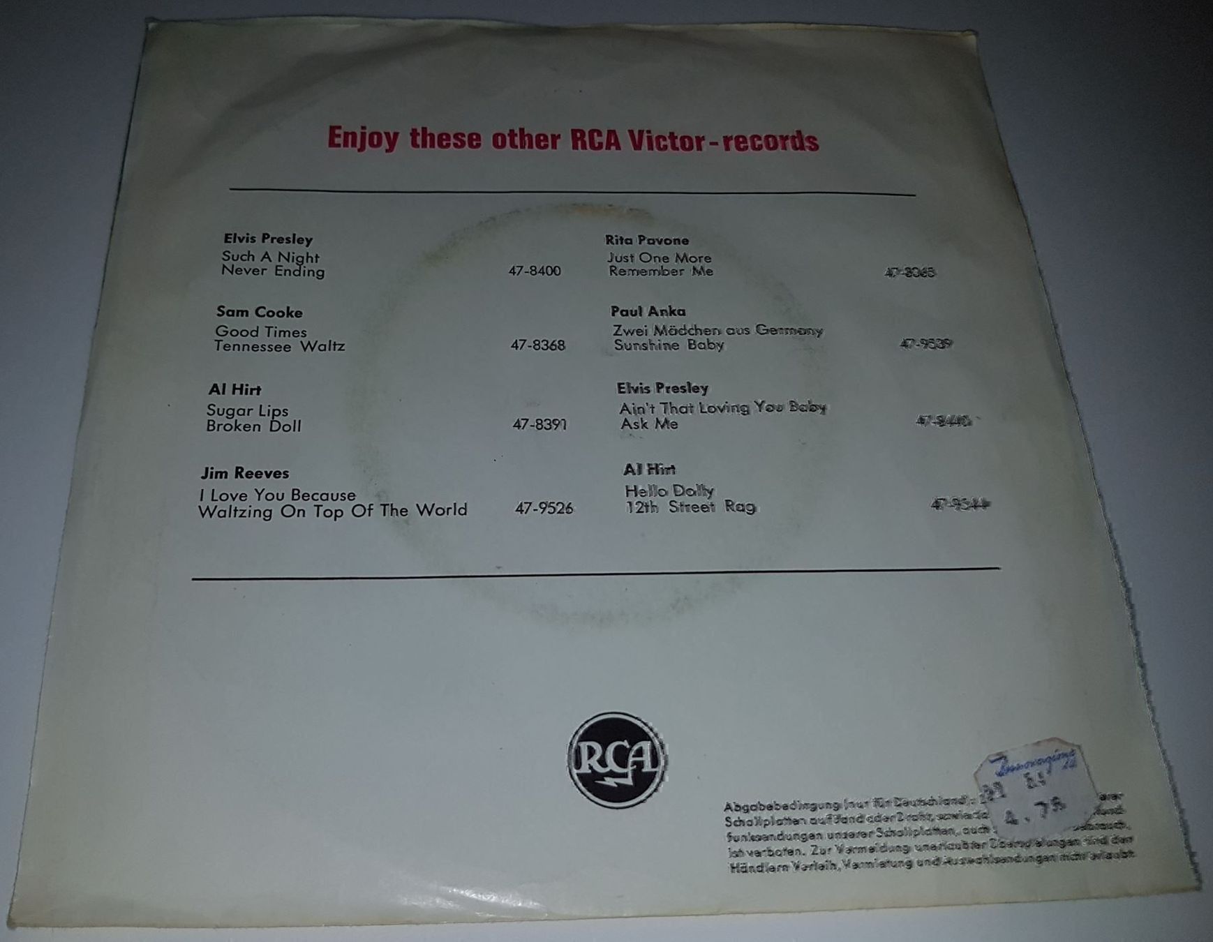 Schallplatten: Los Indios Tabajaras,  MARIA ELENA, 1963 – Gebraucht aus Zürich von Avd 9