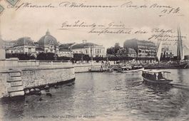 Genève, Quai du Léman et Kursaal, bâteaux, circulée 1907