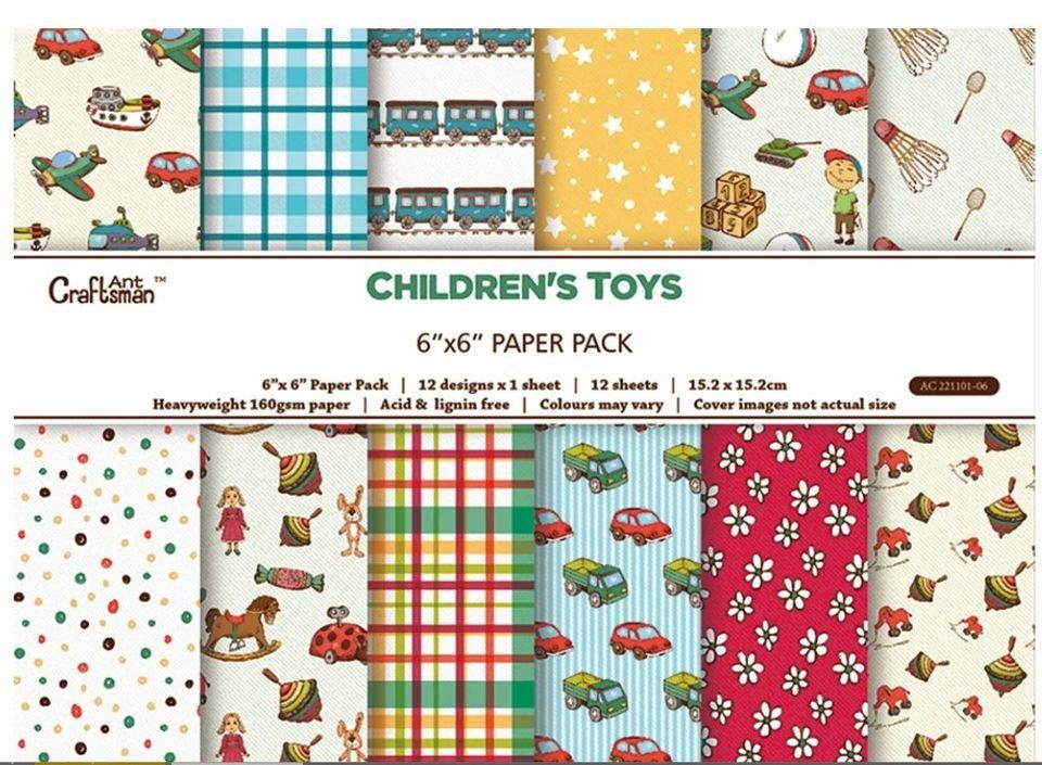  12 Blatt Design-Papier, Bastelpapier " childrens toys" (Neu und Bildidee 