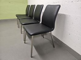 Viererset Esszimmerstühle Kunstleder schwarz Metallgestell