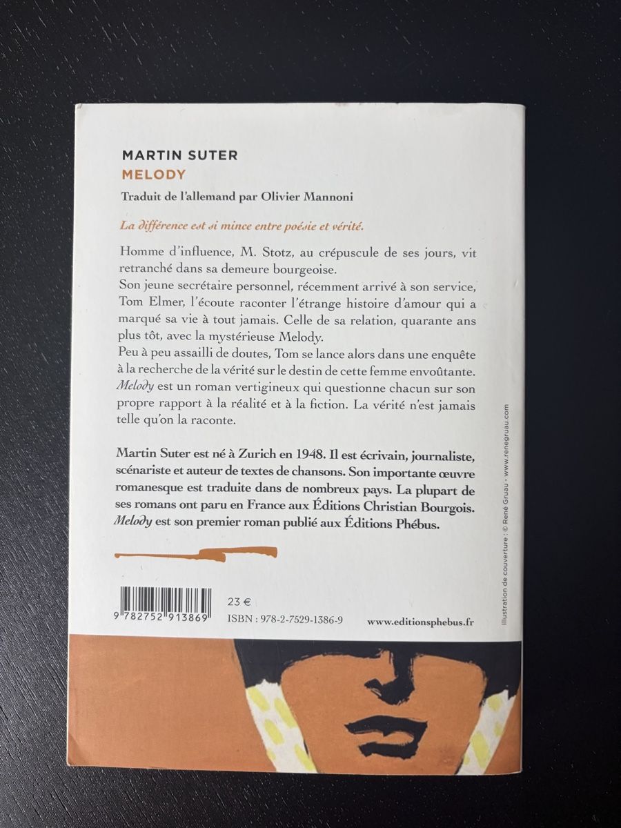Libri: Livre Martin Suter "Melody" – Usato da Martigny venduto da O96 1