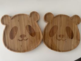 2x Panda-Holzteller, neu & ungebraucht