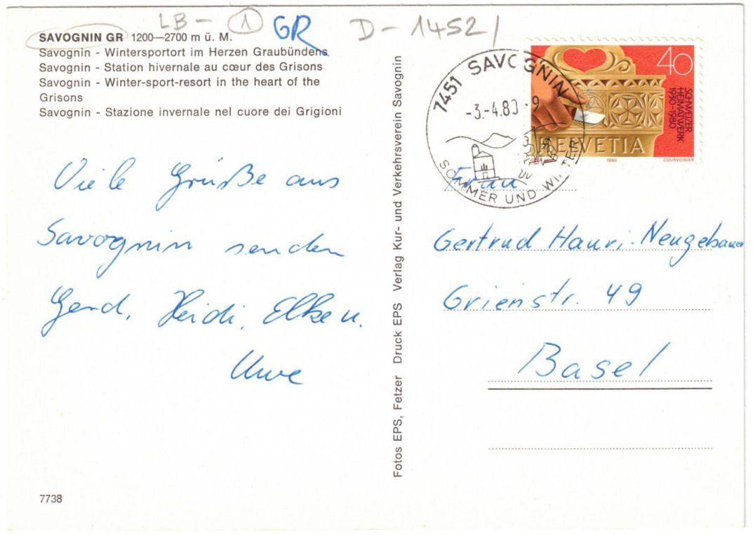 Cartoline postali: Savognin - 4 Bild AK – Usato da Binningen venduto da Mountainrider 1