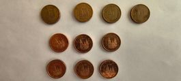 Pièce 1 Cent Euro Espagne diverses années de BE a TBE
