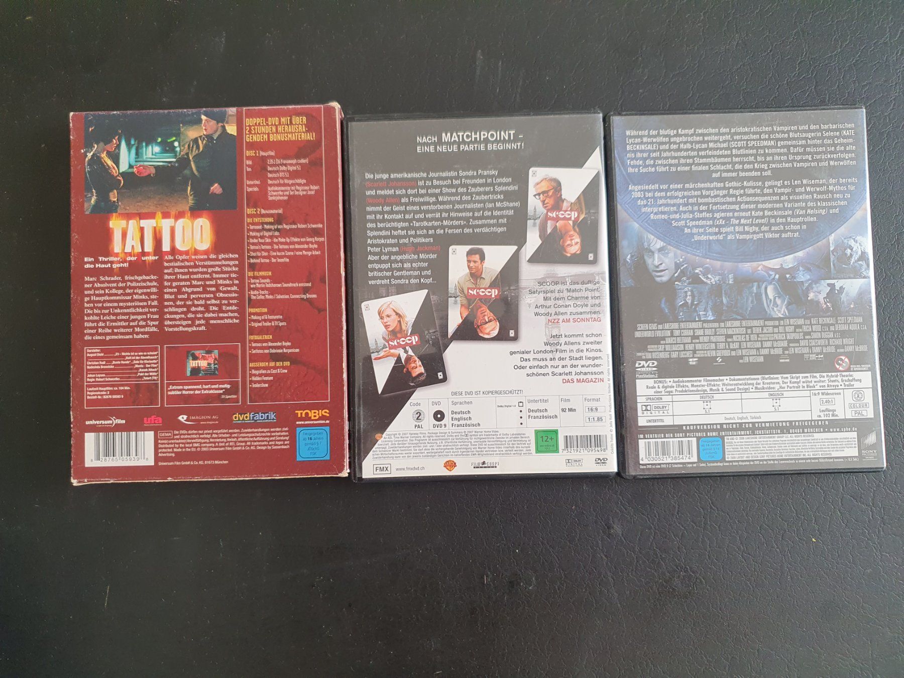 Tutti i DVDs: DVD Sammlung: Tattoo, Scoop, Underworld Evolution TOP! – Usato da Zürich venduto da haitimarasa