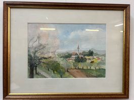 Aquarell von Monika Sauer ländliches Dorf aus dem Jahre 2000