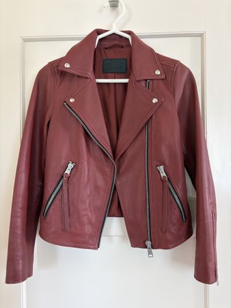 AllSaints DALBY Biker Lederjacke Lammleder rotbraun 36 - 38