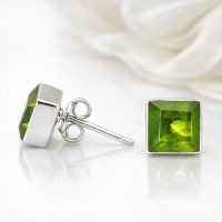 Peridot Ohrstecker Paar Silber 925 Sterlingsilber Quadrat gr