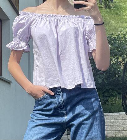 Blouse épaules dénudées rayée mauve - Mango - taille