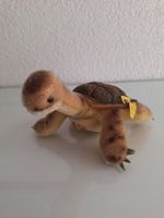 Steiff Schildkrötte Slo mit Knopf und Fahne u. Kartonschild