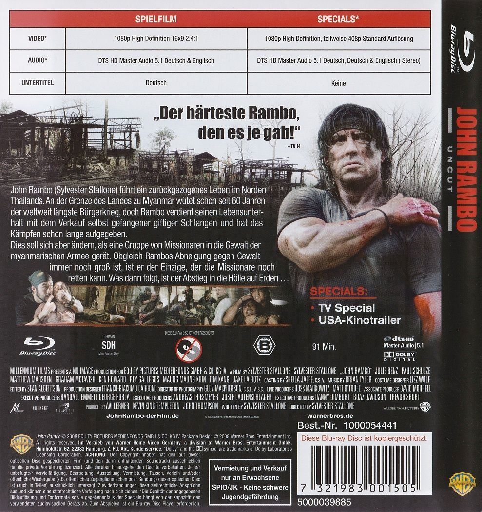 John Rambo 4 (2008) UNCUT/Sylvester Stallone/Blu-ray/RAR (Neu (gemäss ...