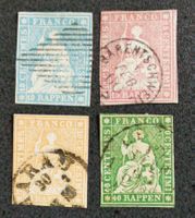 SWITZERLAND 1855–1860: «Strubeli», 4 timbres oblitérés