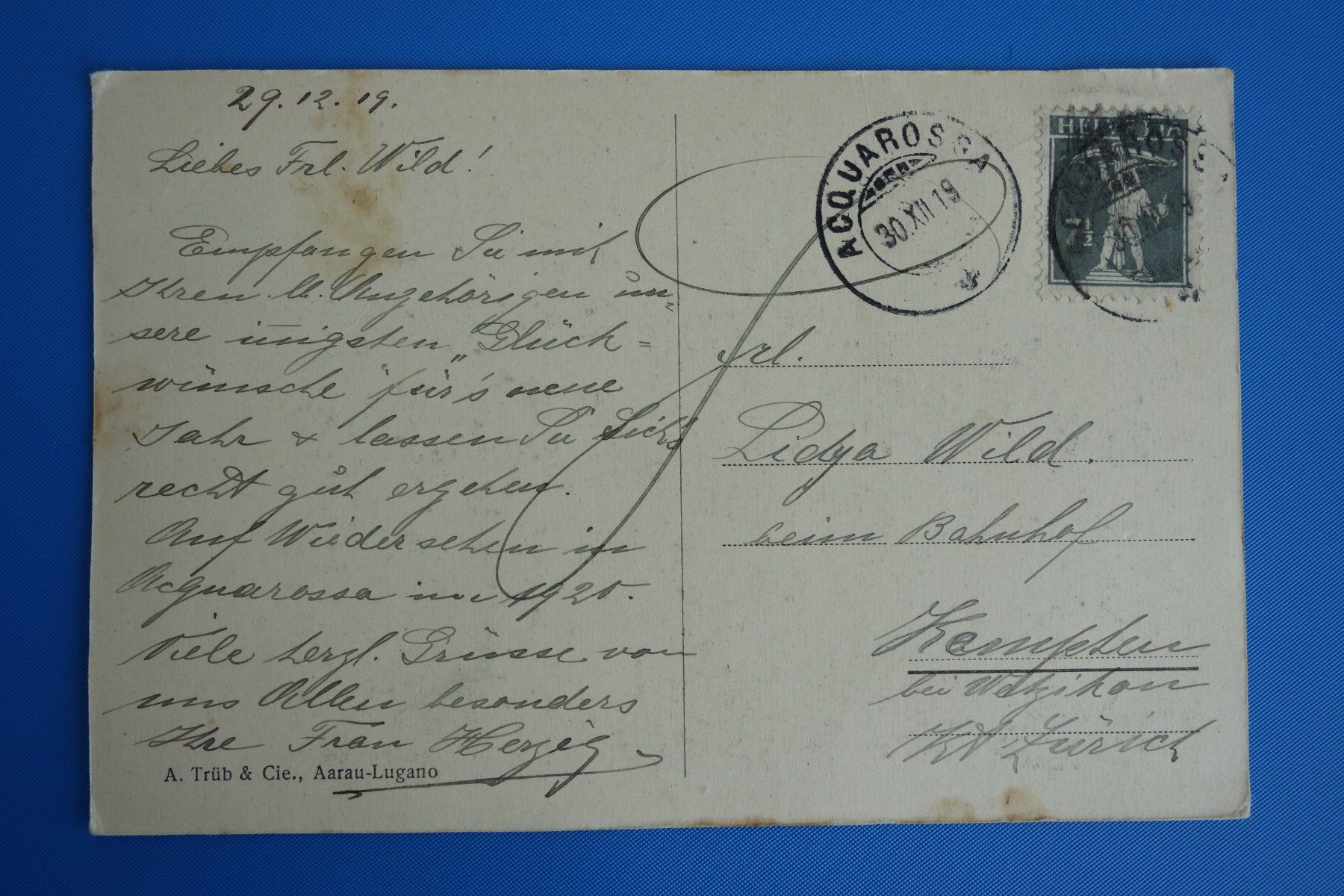 Cartoline postali: ACQUAROSSA - GESAMTANSICHT 1919 – Usato da Ibach venduto da Ibanto 1