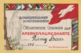 Anerkennungskarte SSV Oblig. Uebungen 1920