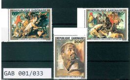 GABUN 3 BRIEFMARKEN GEMÄLDE