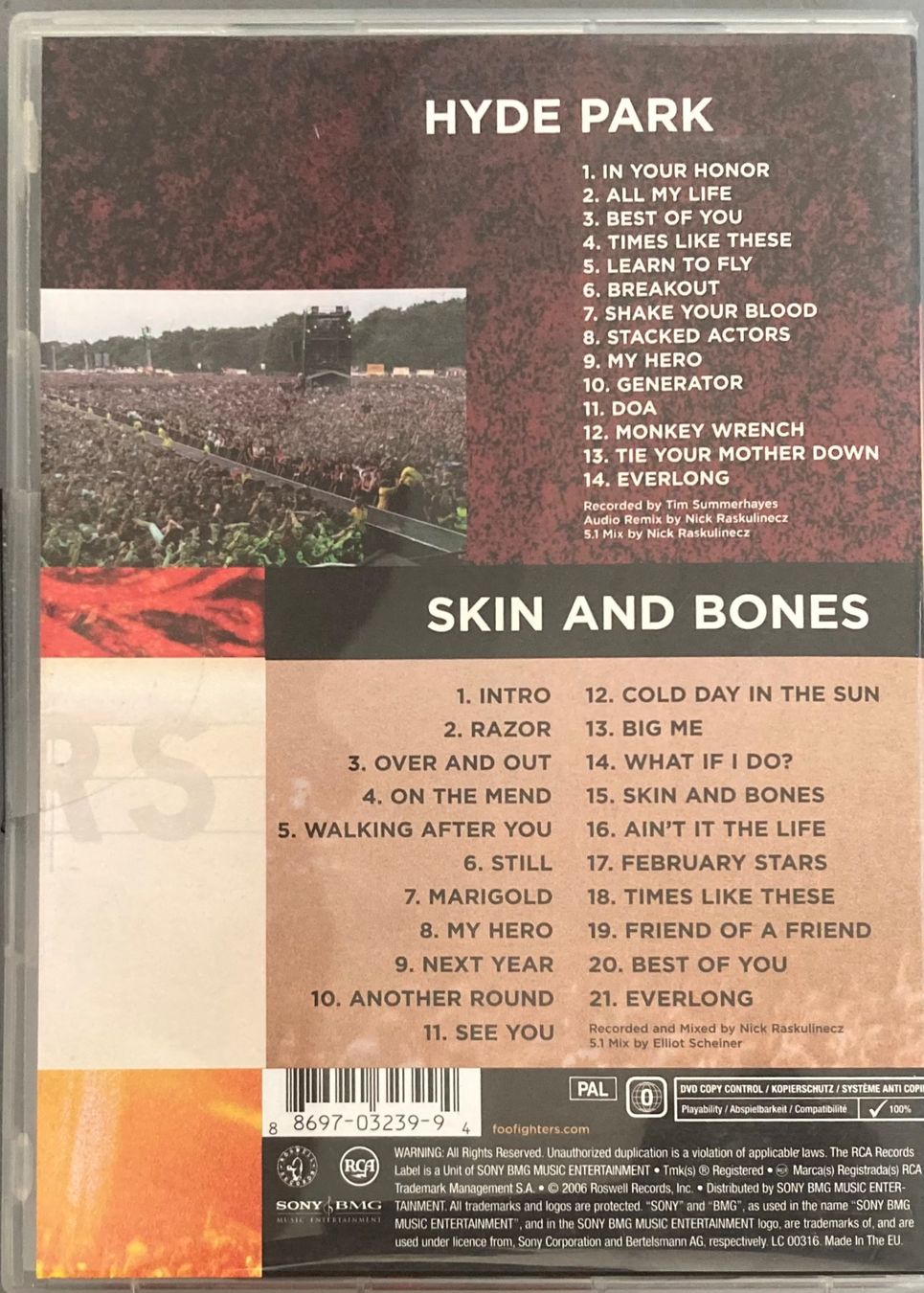 Tous les DVDs: FOO FIGHTERS - SKIN AND BONES + HYDE PARKE – Neuf avec emballage d'origine à Poliez-Pittet par Newtown-Records 1