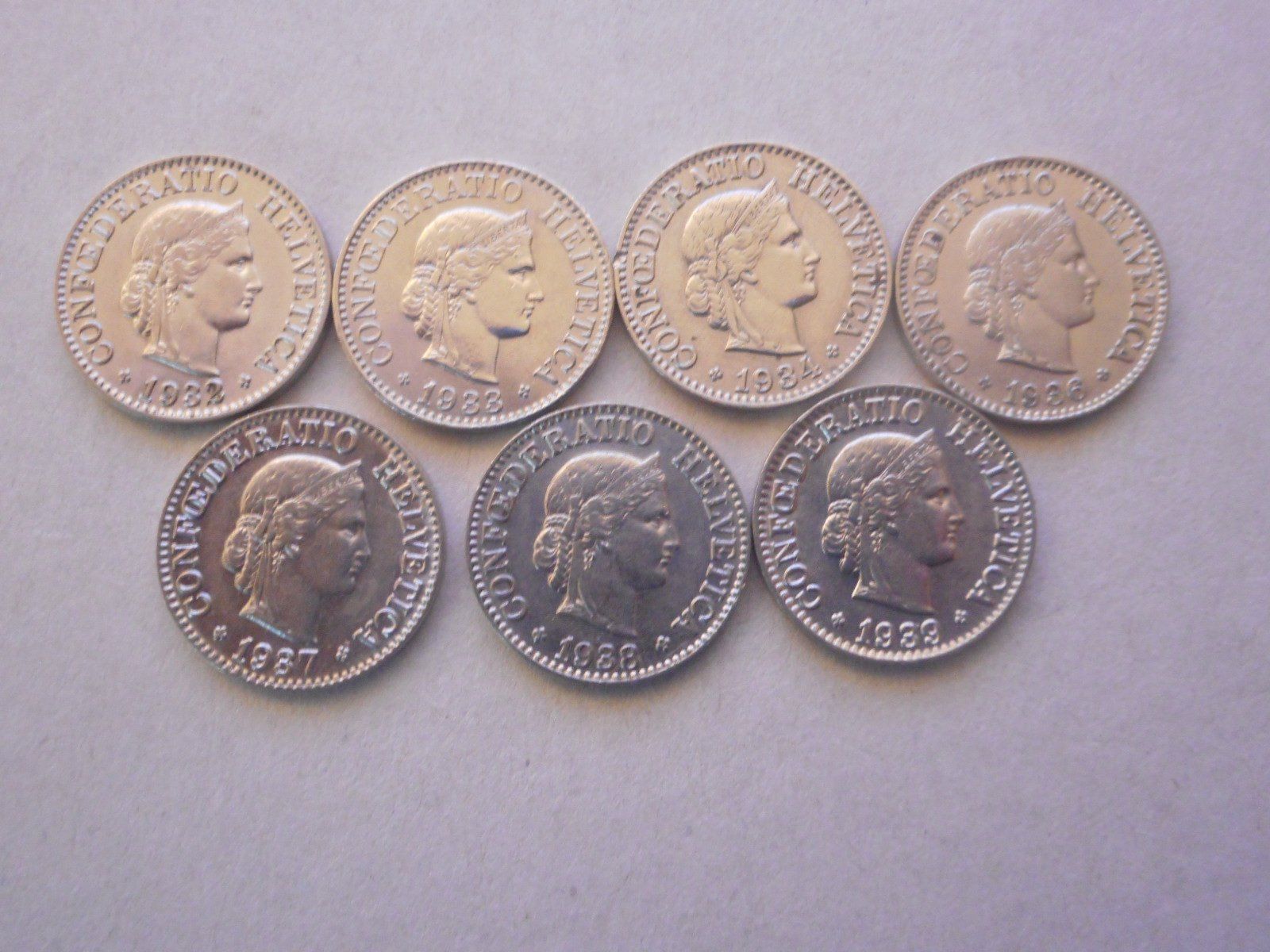 Tutti le monete: 7 x 10 Rp. 1932-1939 – Usato da Kriegstetten venduto da pizlad2010
