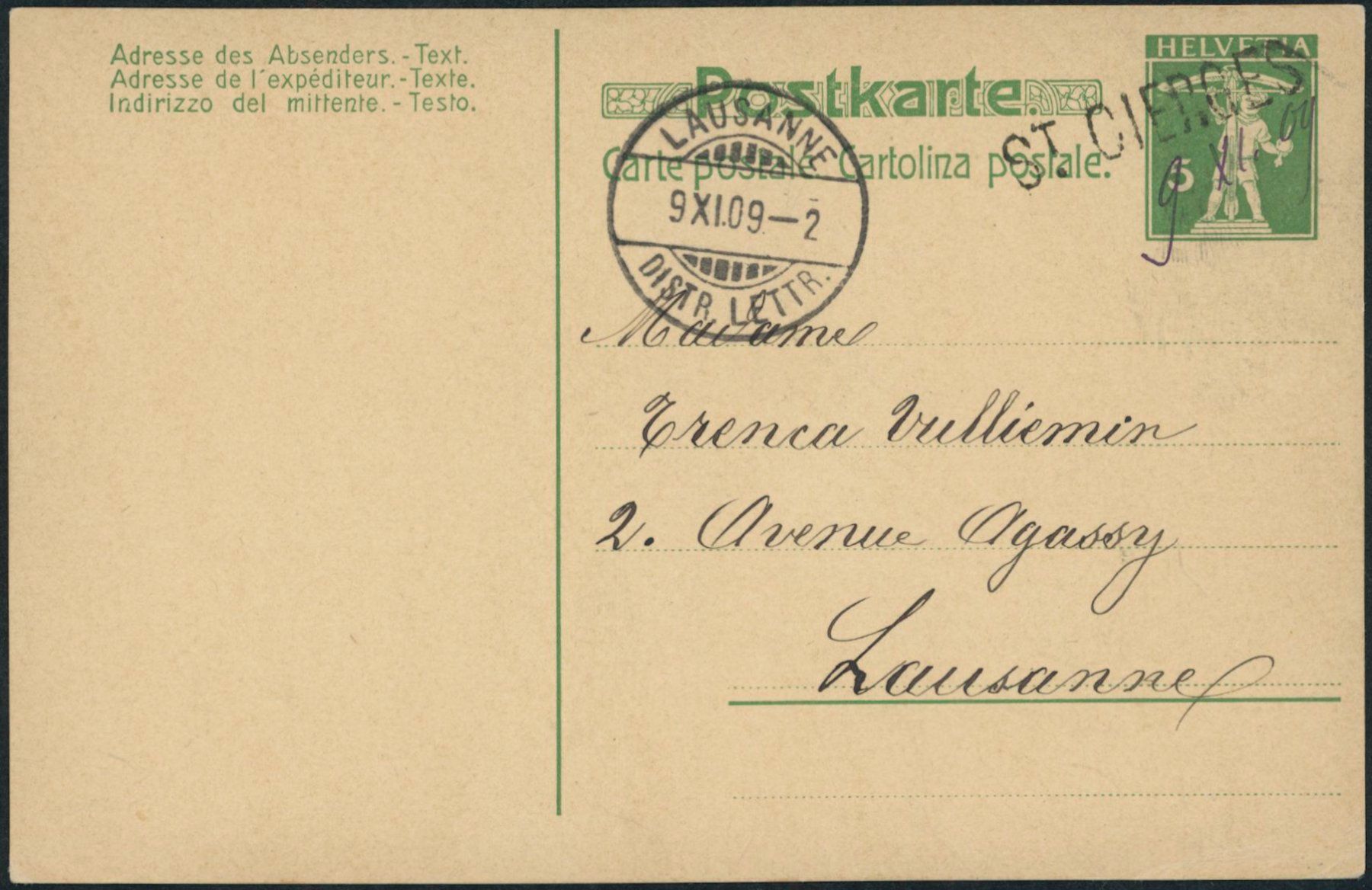 Tutti i francobolli: VD St. Cierges - Stabstempel - Karte – Usato da Schindellegi venduto da leecollect