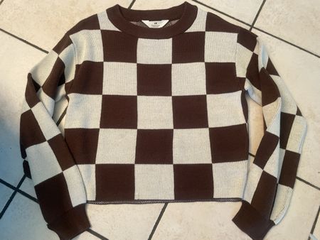 Warmer H&M Strick Pullover kariert braun weiss Gr.170 neu